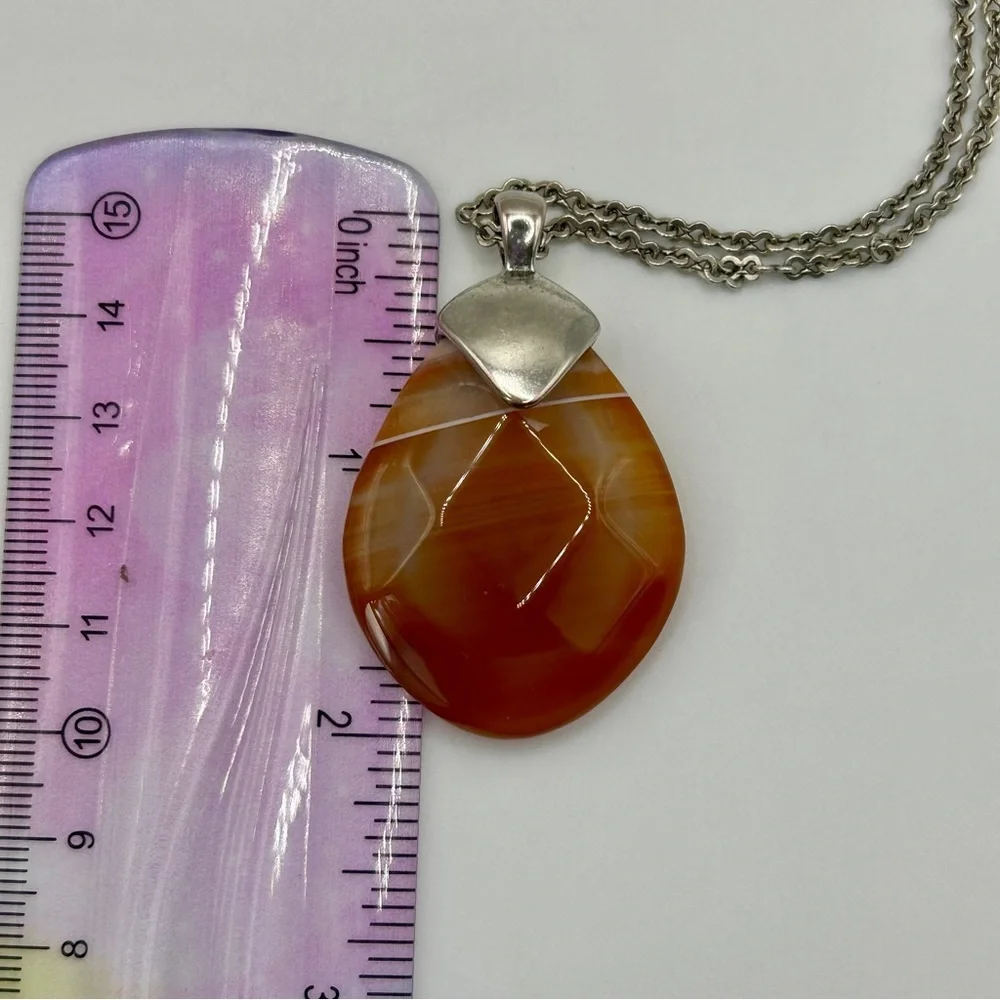 Lia Sophia Kiam Family Silver & Agate Stone Pendant Necklace